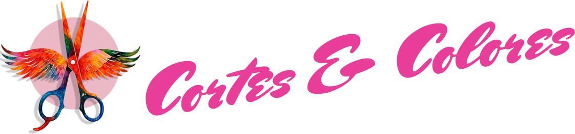 Logotipo movil de Cortes & Colores con tijeras aladas y nombre en rosa