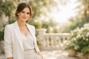 Madre elegante con look natural y peinado sutil ideal para comunión en Alicante
