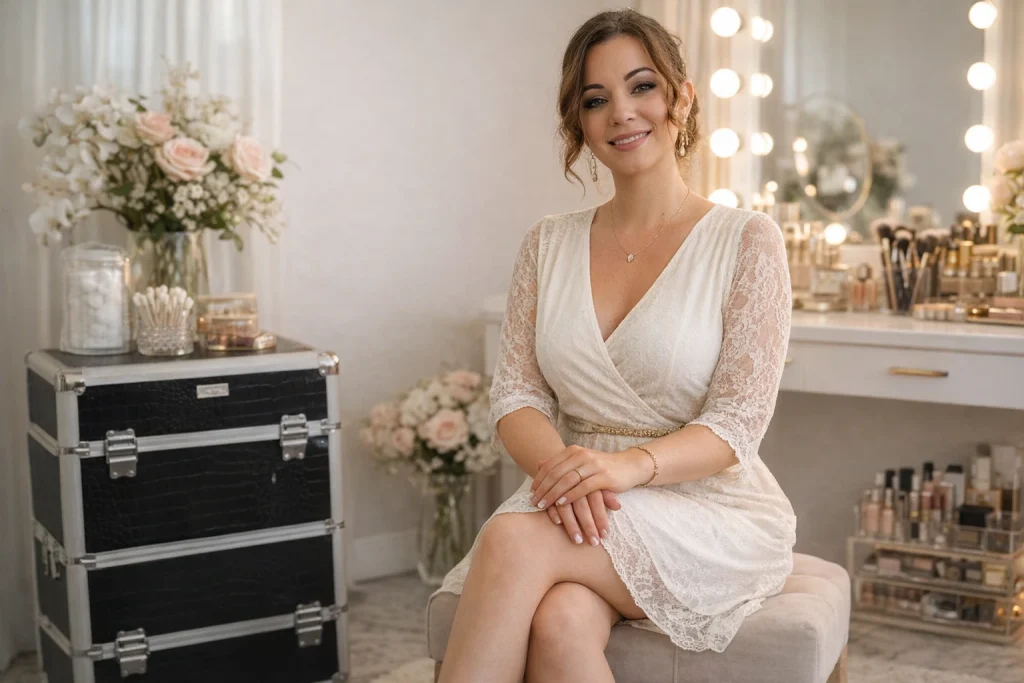 Maquilladora profesional en Alicante atendiendo en su estudio de belleza para reservas y consultas