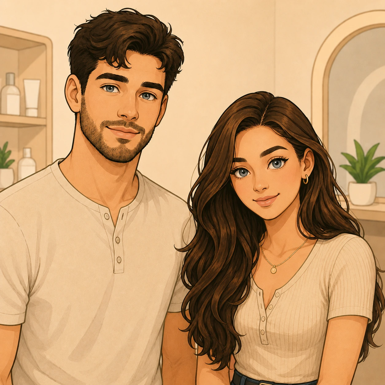 Ilustración de un hombre y una mujer con distintos tipos de piel en una guía de cuidado facial personalizada