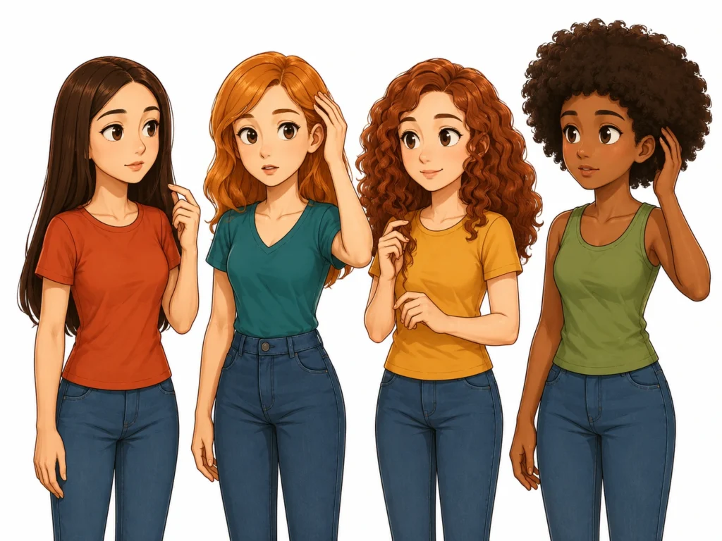 Ilustración de diferentes tipos de cabello para test de cuidado capilar